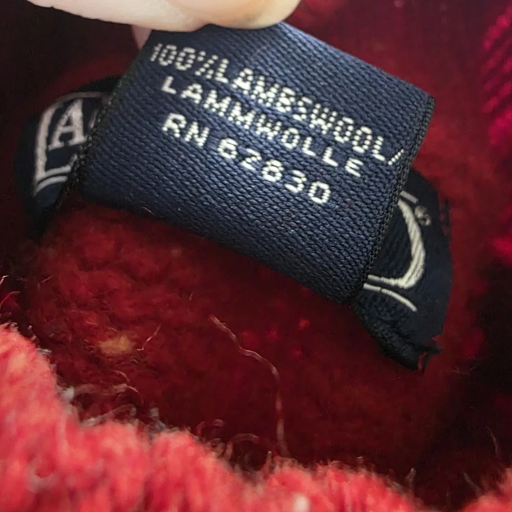 Vintage Lands' End Sweater Womens L Red Lambswool Cable Knit Suede Elbow Patches - Picture 8 of 9